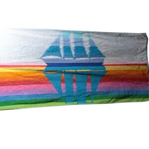 VTG Royal Terry Beach Towel Sailboats Rainbow Stripes Cotton Retro Nautical SEE